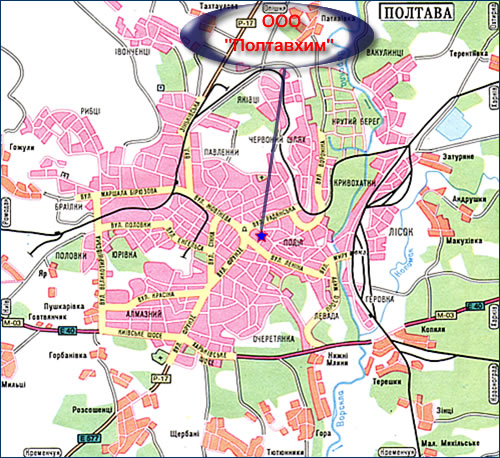 Map of location of JSC  "Poltavhim"